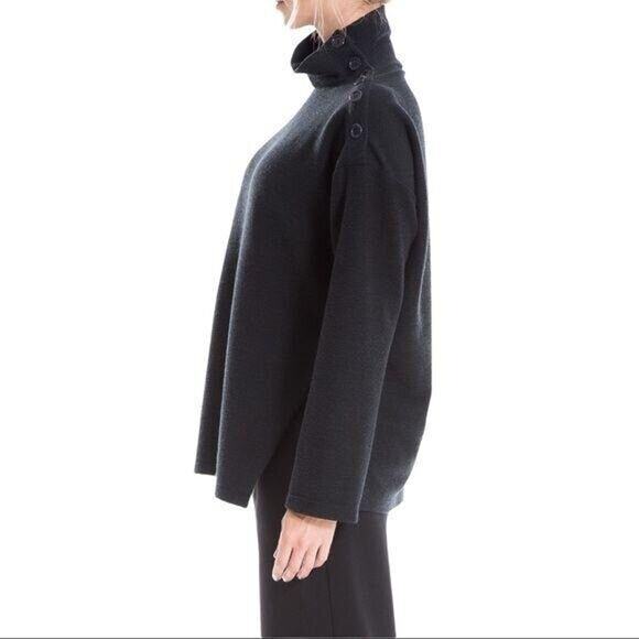 Max Studio Womens Top L‎ Black Mock Neck Button Sleeve Minimalist Quiet Luxury - Picture 4 of 12